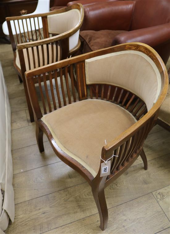 A pair of Edwardian inlaid tub chairs